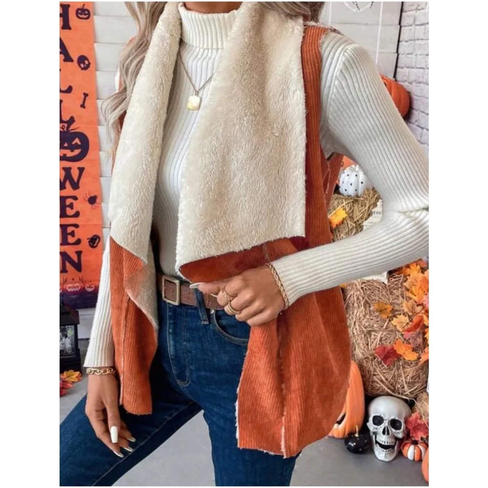 Cozy Shearling Lined Open Front Vest - Picture 2 of 4